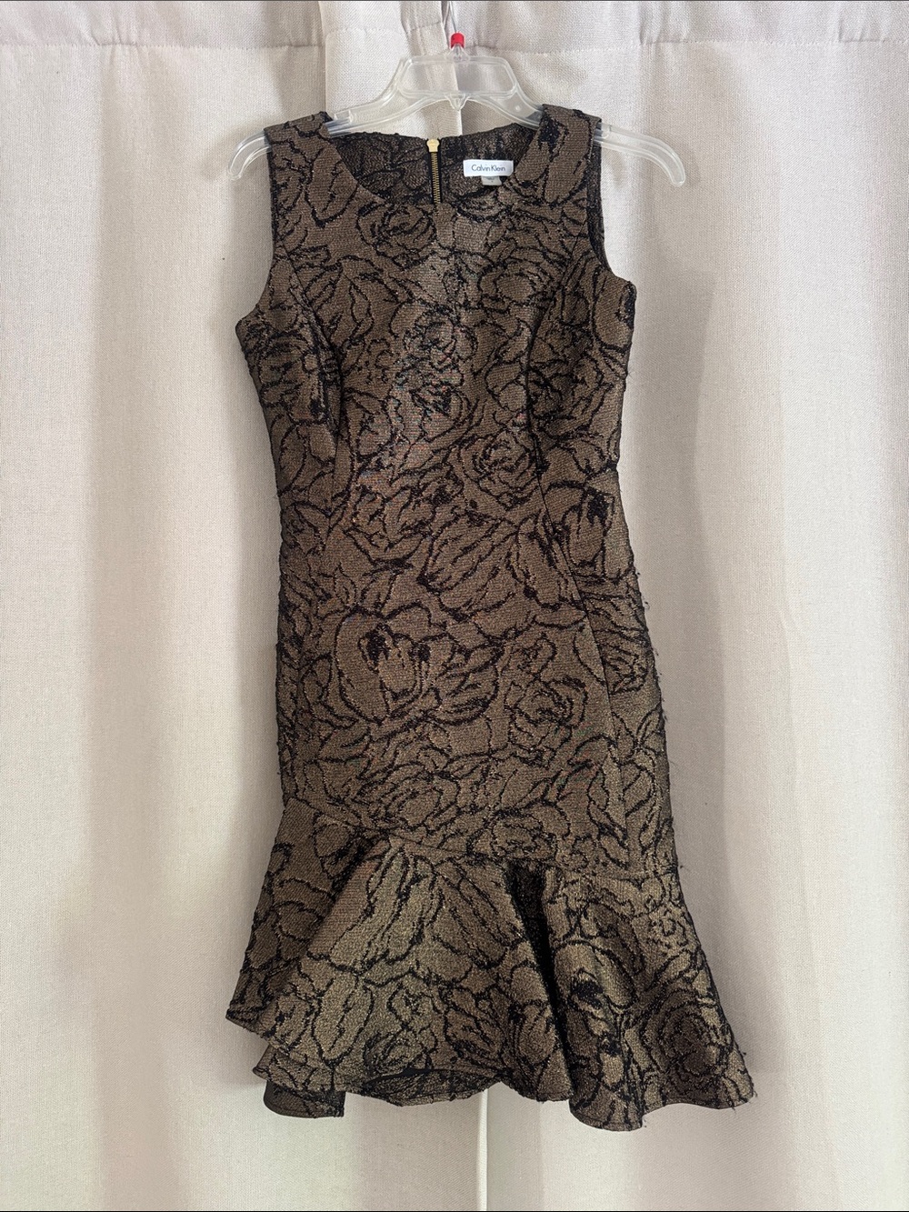 Calvin Klein Brown and Black Floral Jacquard Midi Dress
